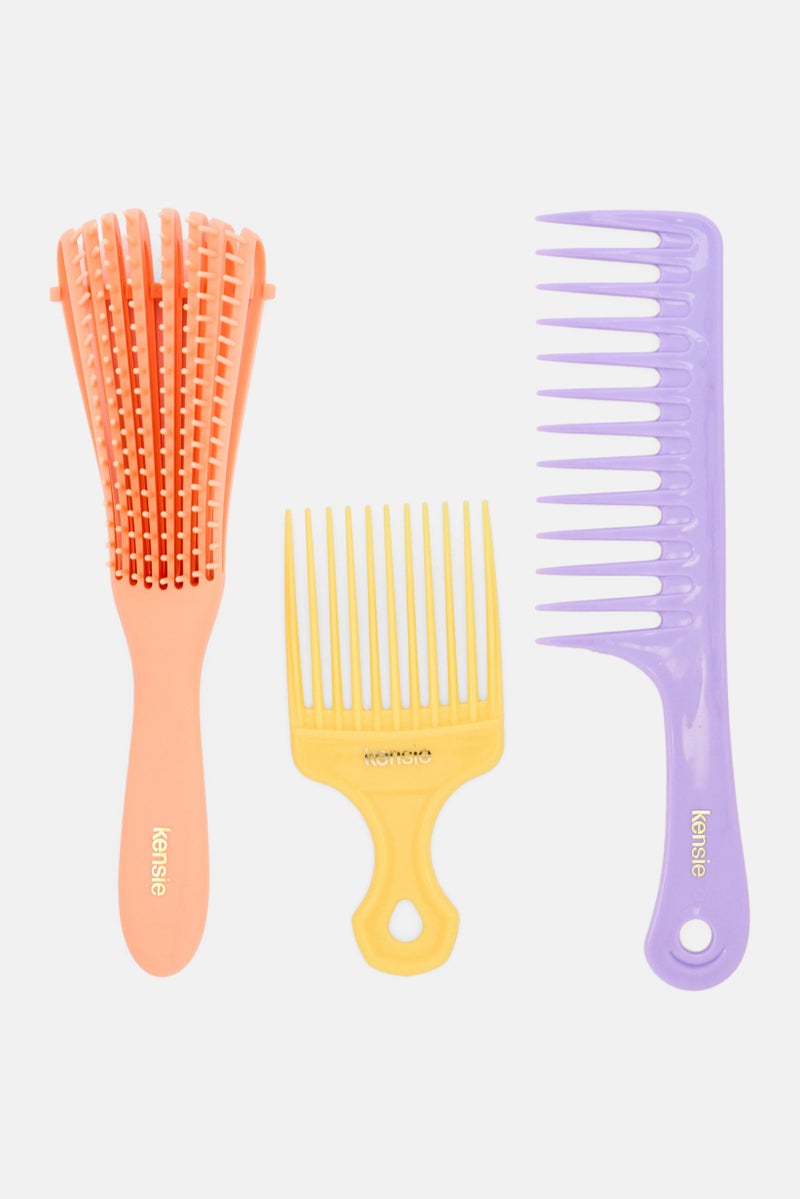 Kensie 4 Pieces Detangling Hair Com Kit With Pouch, Multicolor - Image 4