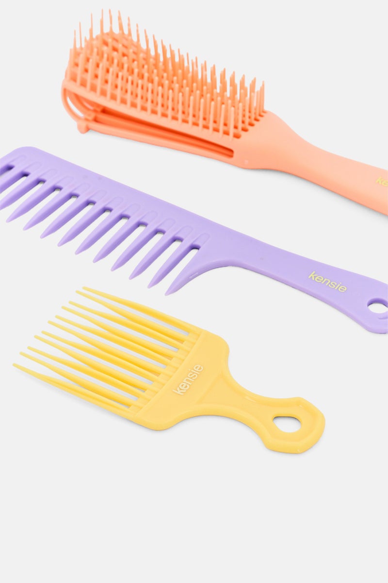 Kensie 4 Pieces Detangling Hair Com Kit With Pouch, Multicolor - Image 3