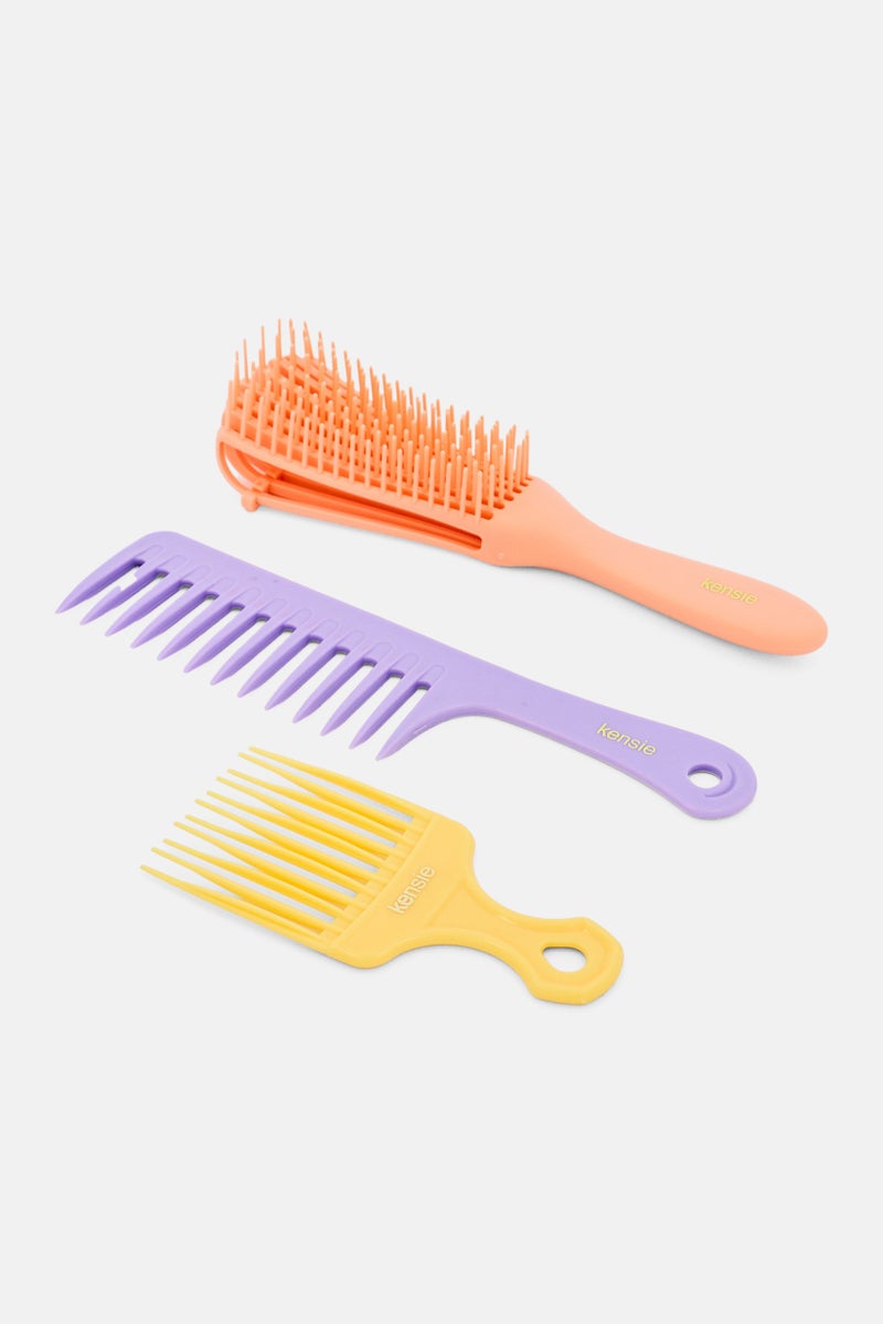 Kensie 4 Pieces Detangling Hair Com Kit With Pouch, Multicolor - Image 2