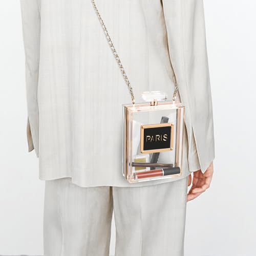 WJCD Clear Purses for Women Paris Perfume Shaped Clear Purse Evening Bags Vintage Banquet Handbag (Transparent) - Image 5