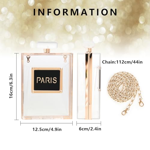WJCD Clear Purses for Women Paris Perfume Shaped Clear Purse Evening Bags Vintage Banquet Handbag (Transparent) - Image 2
