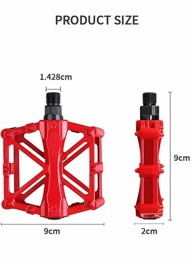 GROIC Mountain Road Bicycle Flat Bike Pedals 9/16 for MTB with 16 Anti-Skid Pins -Universal Lightweight Aluminum Alloy Platform Pedal-Red  - Image 5
