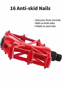 GROIC Mountain Road Bicycle Flat Bike Pedals 9/16 for MTB with 16 Anti-Skid Pins -Universal Lightweight Aluminum Alloy Platform Pedal-Red  - Image 4
