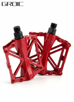 GROIC Mountain Road Bicycle Flat Bike Pedals 9/16 for MTB with 16 Anti-Skid Pins -Universal Lightweight Aluminum Alloy Platform Pedal-Red  - Image 1