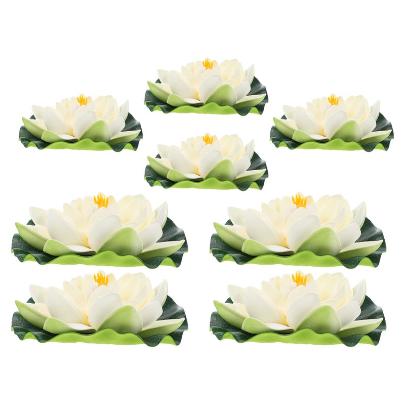 8pcs Floating Flowers For Pool: 17cm 10cm Artificial Flowers - Realistic Floating Pads For Fish Pond And Garden Decoration - Image 1