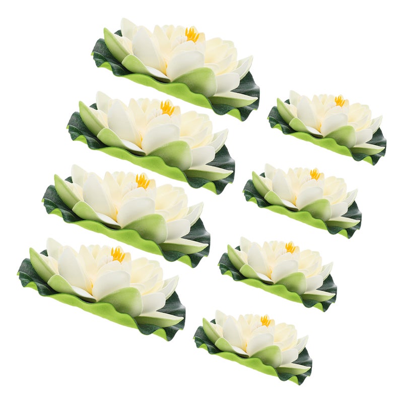 8pcs Floating Flowers For Pool: 17cm 10cm Artificial Flowers - Realistic Floating Pads For Fish Pond And Garden Decoration - Image 3