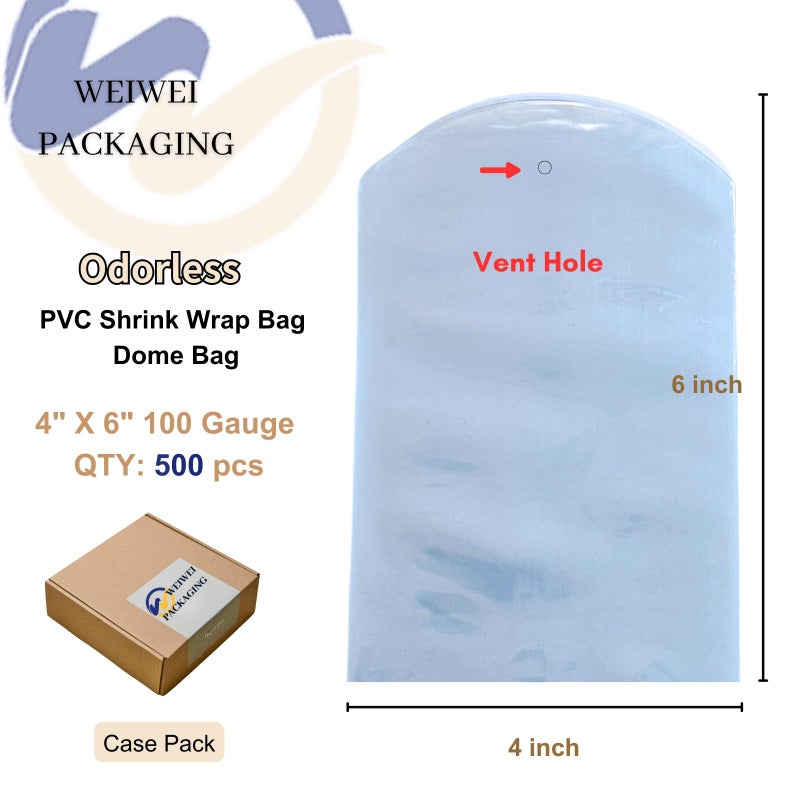 WEIWEI PACKAGING WEIWEI - 4" x 6" 500pcs Clear PVC Heat Shrink Wrap Bags with Vent Hole | Odorless Dome Shrink Bags for Bath Bombs, Soaps, Gift Packaging & Retail Display - Image 2