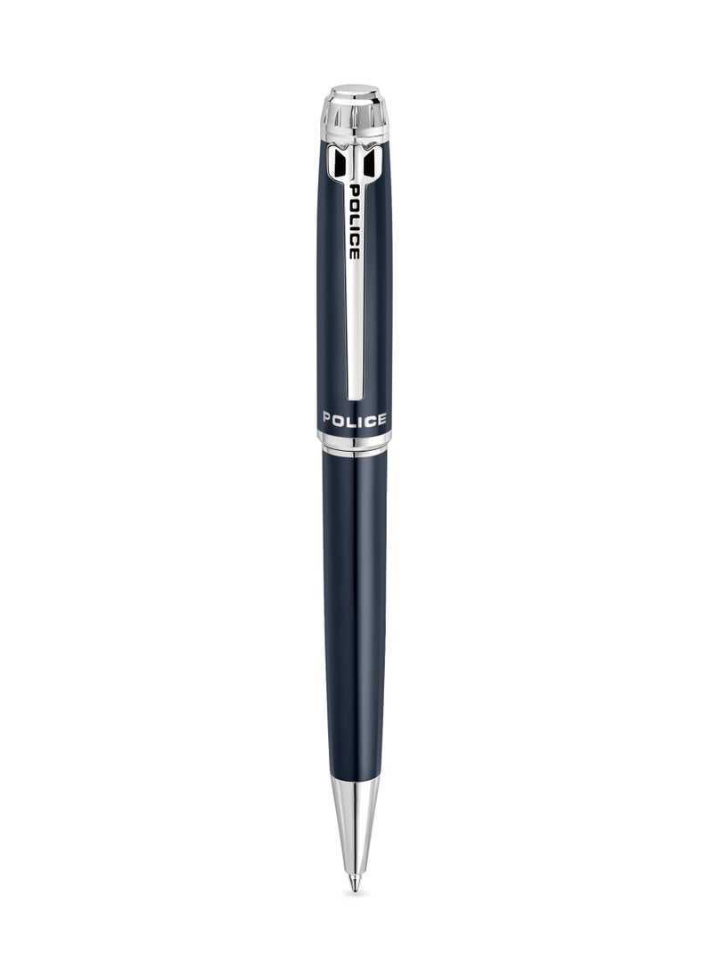 POLICE Aptos Blue Stainless Steel Twisted Closure Blue Ink Pen with Silver Trims  - Image 1