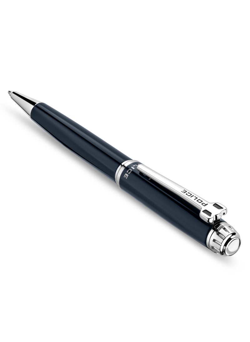 POLICE Aptos Blue Stainless Steel Twisted Closure Blue Ink Pen with Silver Trims  - Image 2