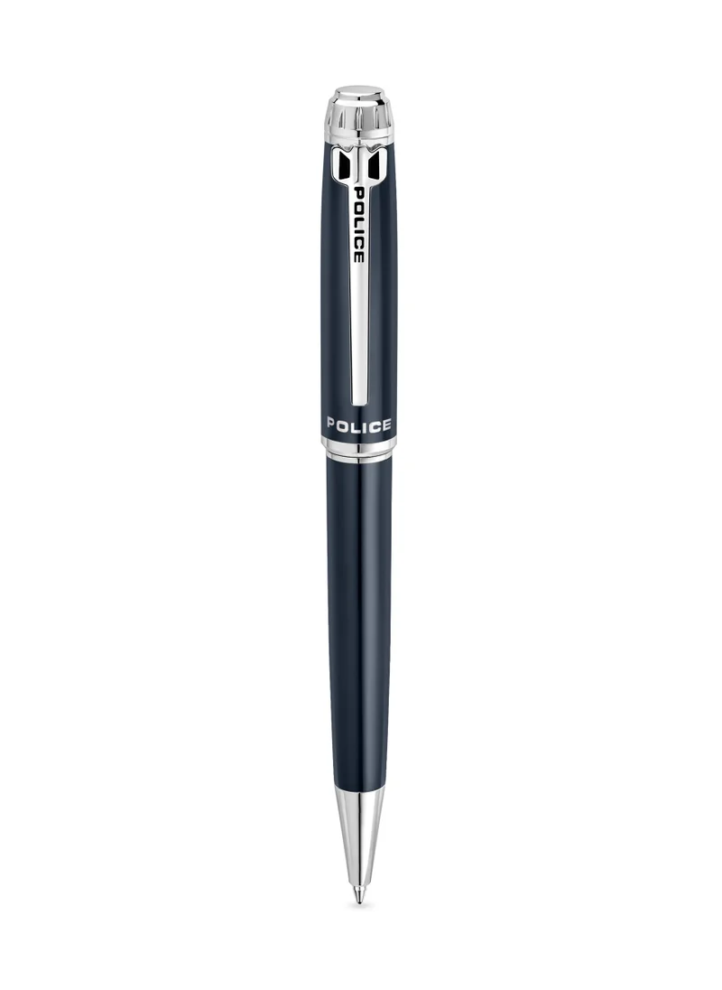 بوليس Aptos Blue Stainless Steel Twisted Closure Pen with Silver Trims, Blue Ink - 137 mm