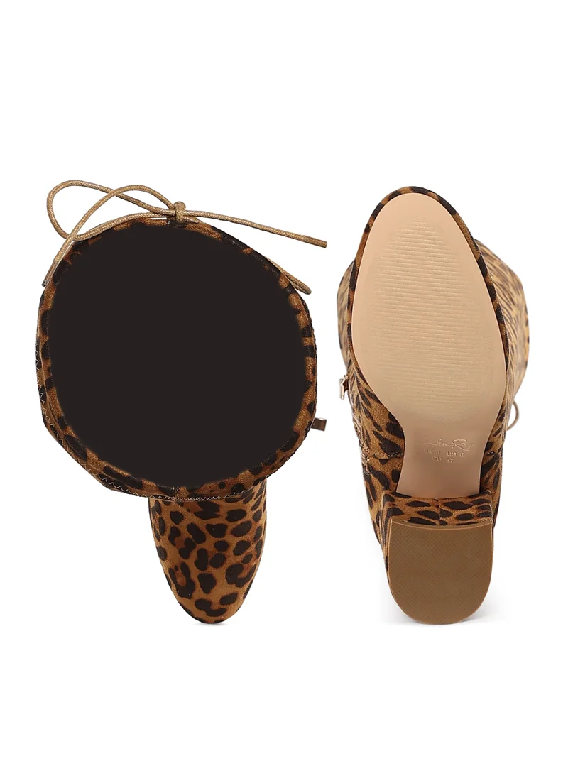 London Rag Minimal Drawstring Detail Knee-High Boots in Leopard