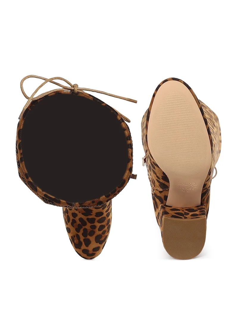 London Rag Leopard Minimal Drawstring Detail Knee-High Boots in Leopard for Women | Best Price UAE
