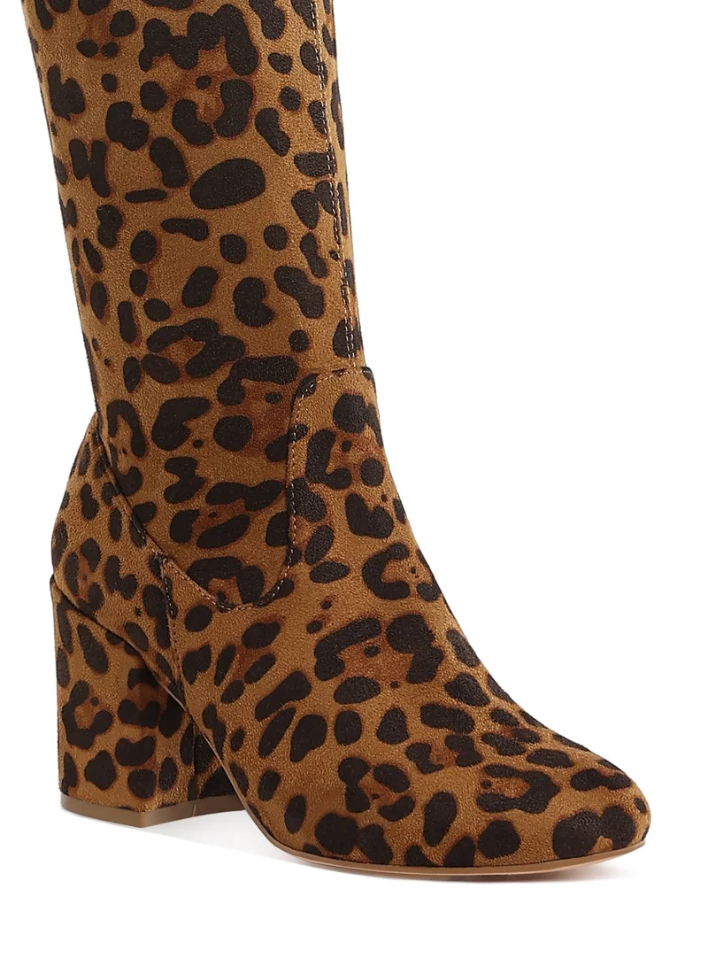 London Rag Leopard Minimal Drawstring Detail Knee-High Boots in Leopard for Women | Best Price UAE