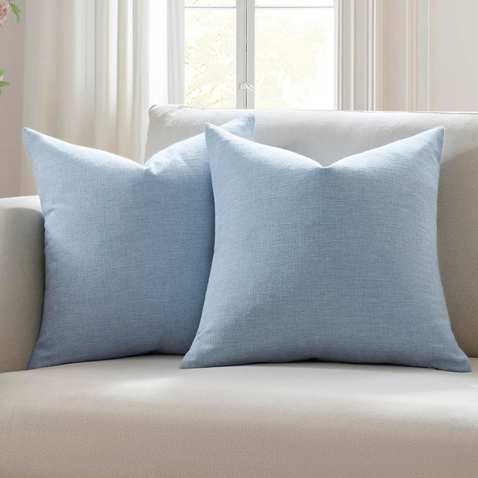 SET OF 2 SKY BLUE PILLOW COVERS 18 X 18 INCH FARMHOUSE BOHO DECORATIVE THROW PILLOW COVERS LINEN CUSHION COVERS FOR SOFA COUCH DCOR