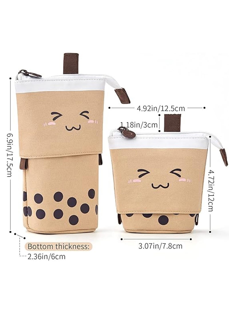 Lovely Pencil Case Standing Pen Holder Telescopic Makeup Pouch Pop Up Cosmetics Bag With Kawaii Smile Face Stationery Case Office Organizer Box For Kids Students Adults Girls Boys Gifts  (Brown)  - Image 3
