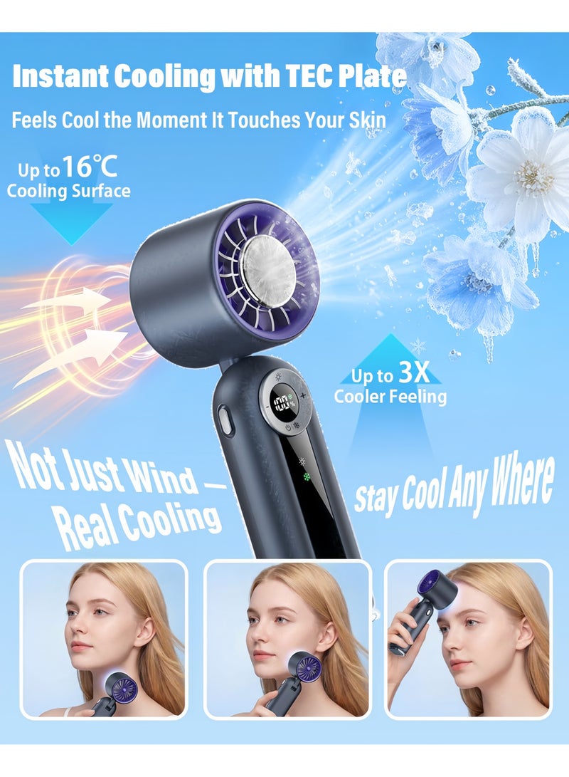 Rokis Portable Handheld Mini Fan with Cooling Plate,199 Speed Settings,LED Display,Flashlight,High-Speed Personal Fan,4000mAh Rechargeable Battery,USB-C Rechargeable,Wearable for Travel,Outdoor,Office,Home (Grey) - Image 2
