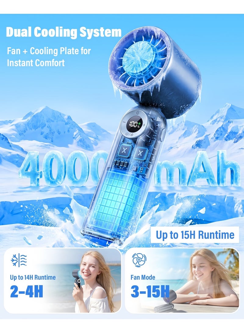 Rokis Portable Handheld Mini Fan with Cooling Plate,199 Speed Settings,LED Display,Flashlight,High-Speed Personal Fan,4000mAh Rechargeable Battery,USB-C Rechargeable,Wearable for Travel,Outdoor,Office,Home (Grey) - Image 3