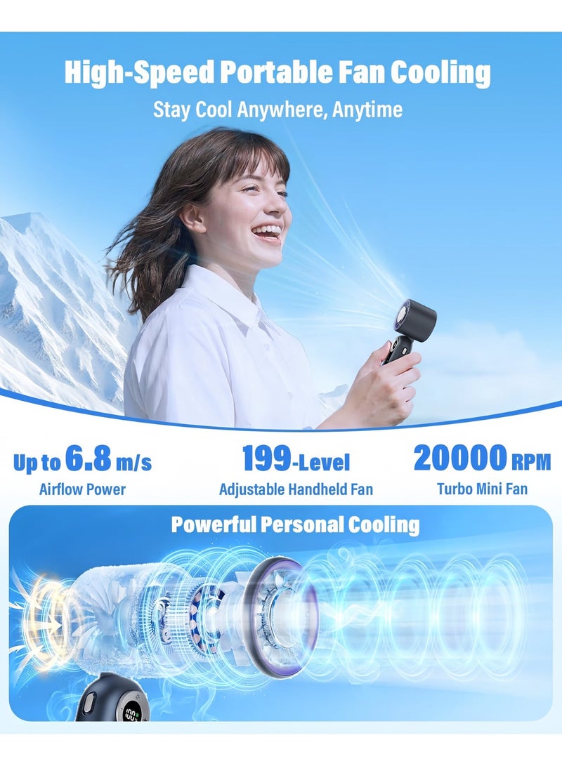 Rokis Portable Handheld Mini Fan with Cooling Plate,199 Speed Settings,LED Display,Flashlight,High-Speed Personal Fan,4000mAh Rechargeable Battery,USB-C Rechargeable,Wearable for Travel,Outdoor,Office,Home (Grey) - Image 4