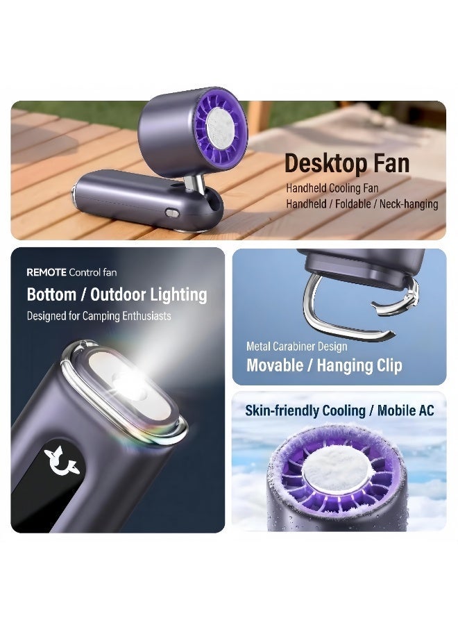 Rokis Portable Handheld Mini Fan with Cooling Plate,199 Speed Settings,LED Display,Flashlight,High-Speed Personal Fan,4000mAh Rechargeable Battery,USB-C Rechargeable,Wearable for Travel,Outdoor,Office,Home (Grey) - Image 5