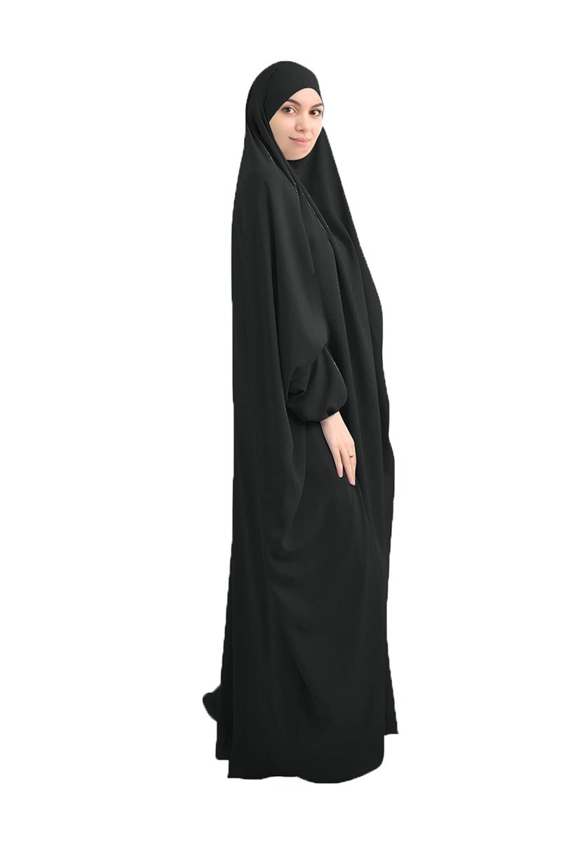 XINNI Women Muslim One-piece Loose Full Cover Long Dress One-size Overall Hijab Thobe Hooded Dress - Image 2