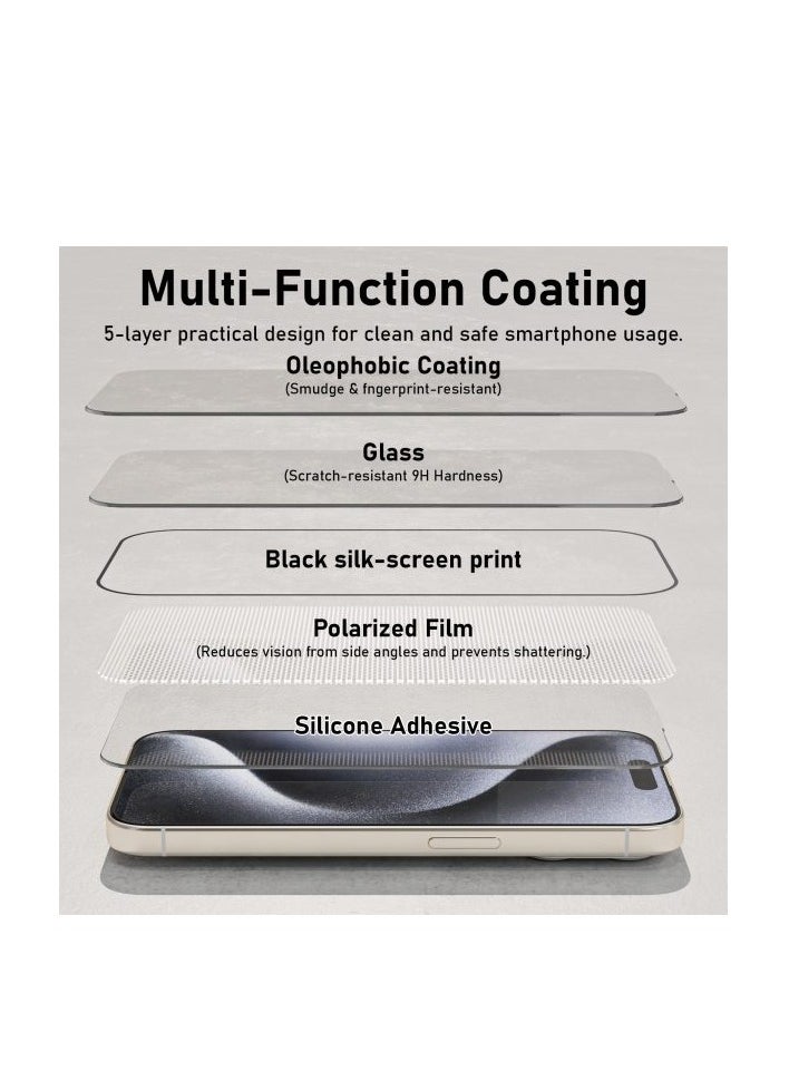 Mezone iPhone 15 Pro 6.1-Inch Privacy Screen Protector, Full Screen Coverage Anti-Spy Tempered Glass Film with Applicator, 9H Scratch Resistant & Anti-Fingerprint  - Image 3