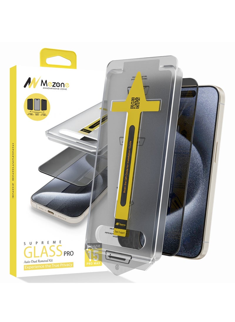 Mezone iPhone 15 Pro 6.1-Inch Privacy Screen Protector, Full Screen Coverage Anti-Spy Tempered Glass Film with Applicator, 9H Scratch Resistant & Anti-Fingerprint  - Image 1