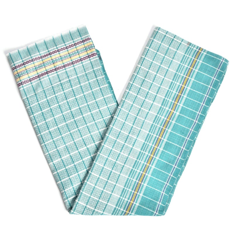 Strotam Pure Cotton Handloom Bath Towel 110 GSM Extra Large Size Bankura Gamcha (Set of 5 Green) - Image 2