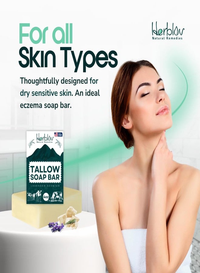 Herblov Beef Tallow Soap Bar – All Natural Grass Fed Tallow Soap Lavender – Moisturizing Face & Body Wash Great for Eczema, Dry, Itchy, Sensitive Skin – Handcrafted Bath Soap for Adults, Kids, Made in USA - Image 4