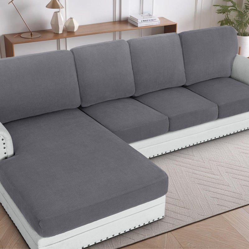 H.VERSAILTEX HVERSAILTEX Sectional Couch Covers 1 Piece Chaise Slipcover L Shape Separate Cushion Couch Cover for Both LeftRight Sectional Couch Seat Only 1 Chaises Grey 