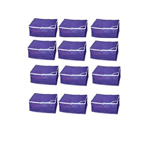 Fashion Bizz Fashion Bizz Non Woven Purple Saree Cover Set of 12 PcsWardrobe OrganiserRegular Clothes Bag - Image 1