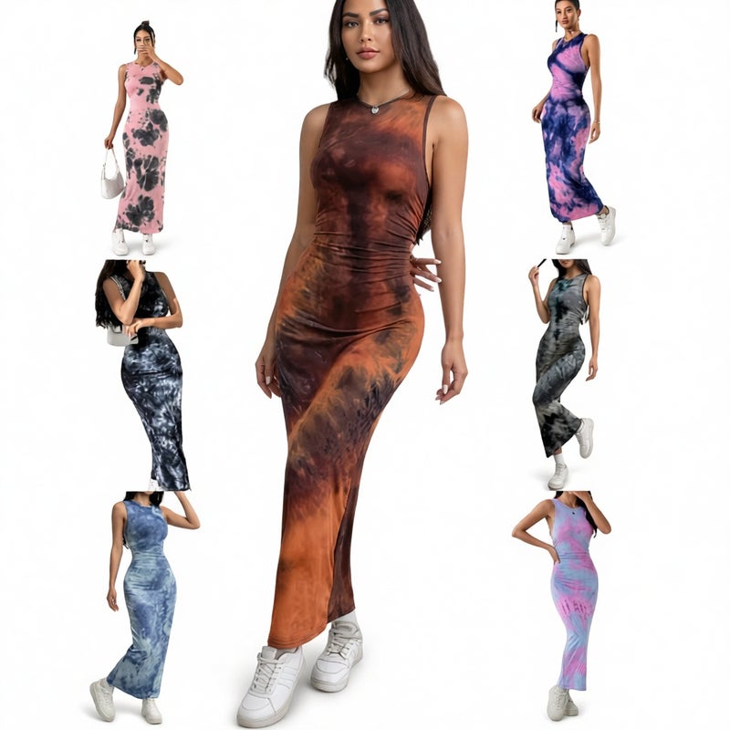 Women's Sleeveless Round Neck Printed Bodycon Summer Casual Dress - Image 1