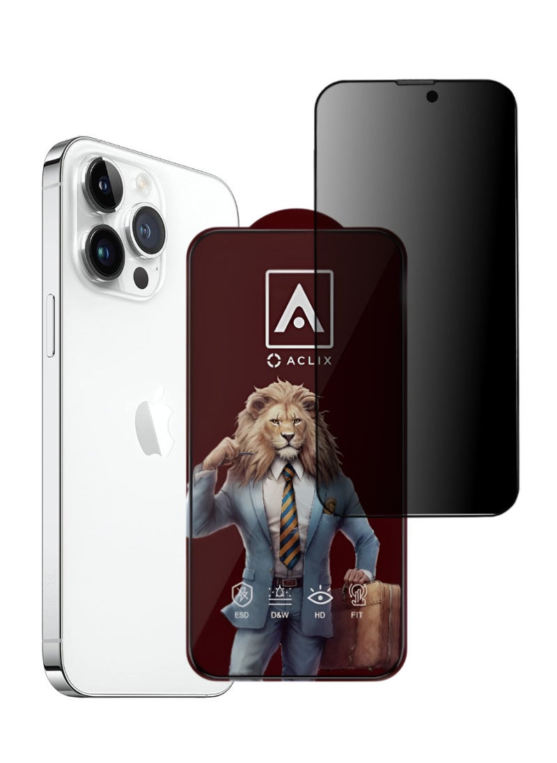ACLIX Antistatic ESD Dustproof Premium Quality High Definition Anti-Spy Privacy Tempered Glass Screen Protector Designed For  iPhone 14 Pro - Image 1