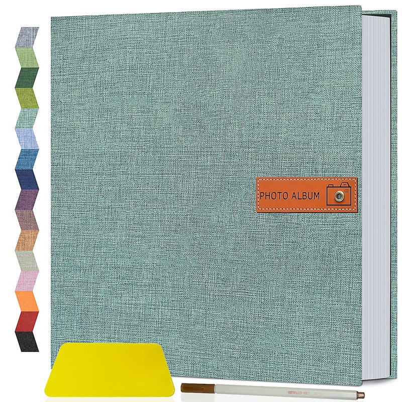 Popotop Large Photo Album Self Adhesive 4x6 5x7 8x10 Scrapbook Album DIY 40 Pages Picture Book Gifts for Mom Family Baby and Wedding with Metal Pen and Plastic Board Turquoise