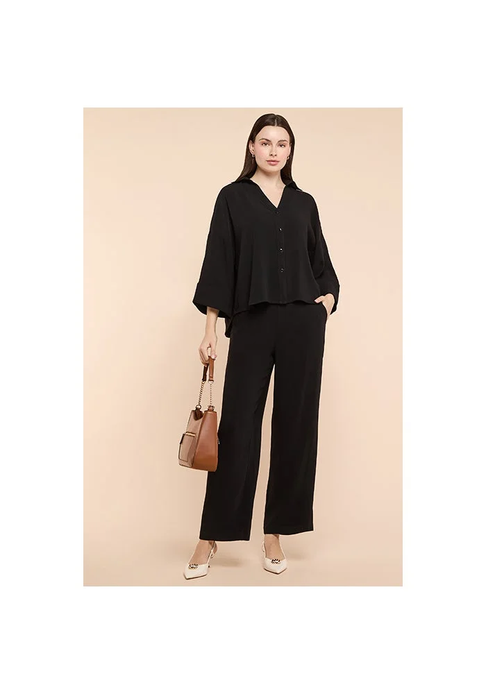 R&b Solid Straight Fit Pants with Elastic Waist