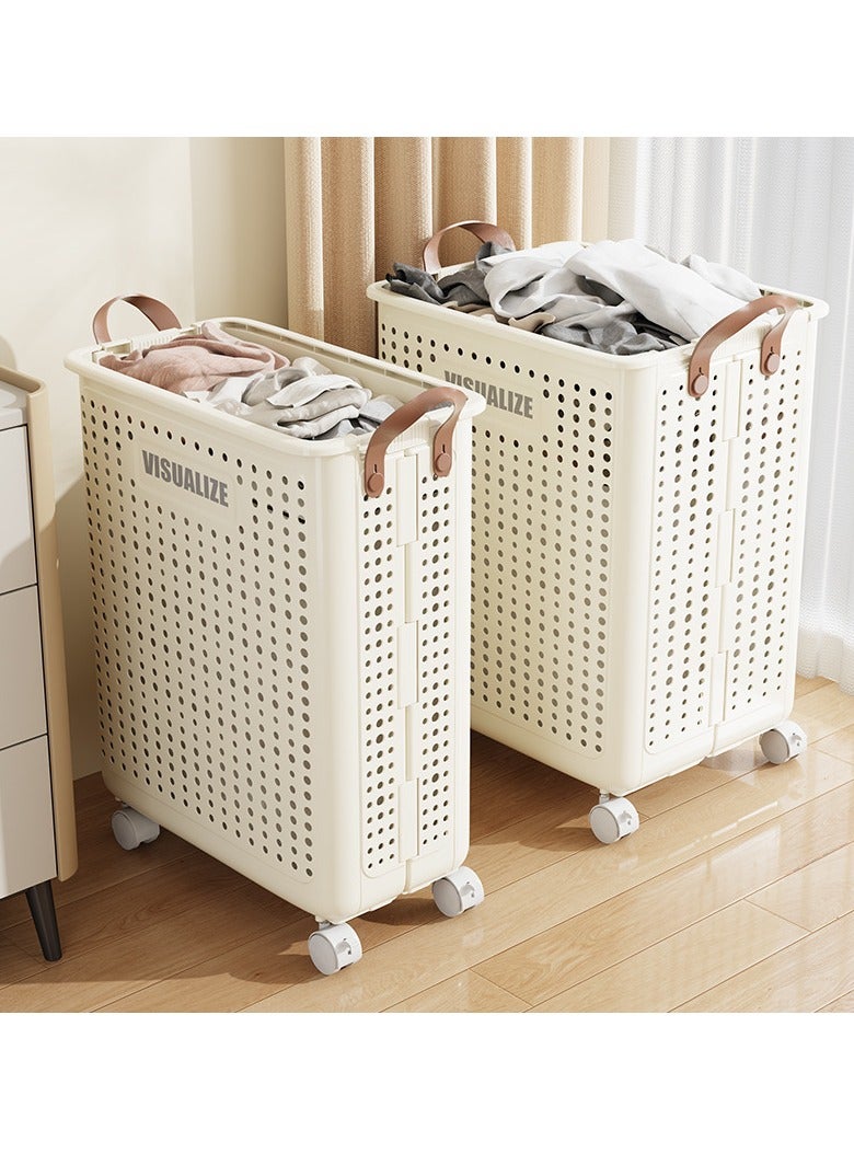 Foldable plastic dirty clothes, toys and snacks storage basket with wheels for easy mobility - Image 1