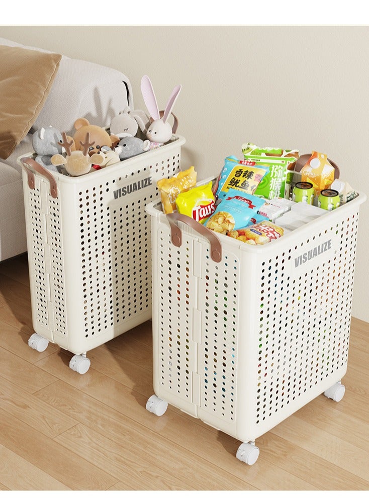 Foldable plastic dirty clothes, toys and snacks storage basket with wheels for easy mobility - Image 2