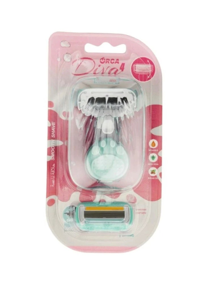 Mini 4 Blade Razor - 1 Handle + 2 Replacement Razor Blades
