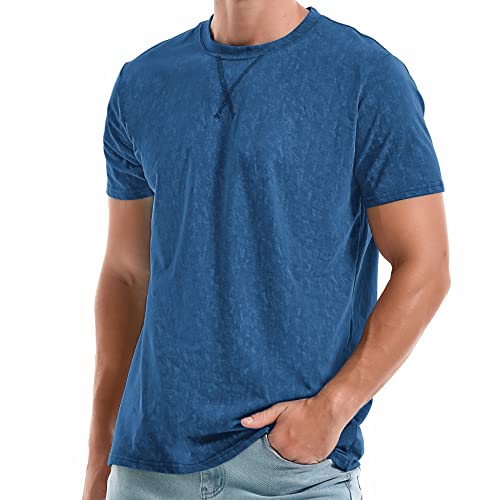 KLIEGOU Men's T-Shirts - Elasticity Cotton Crew Neck Tees 2166 Dark Blue L - Image 1