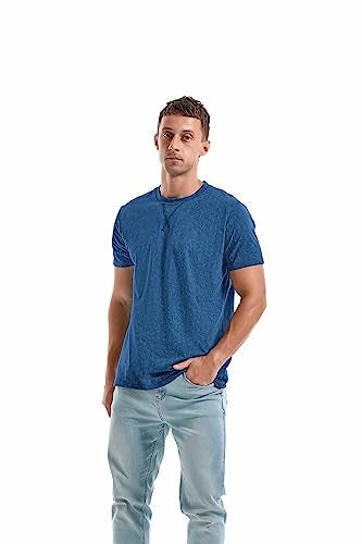 KLIEGOU Men's T-Shirts - Elasticity Cotton Crew Neck Tees 2166 Dark Blue L - Image 2