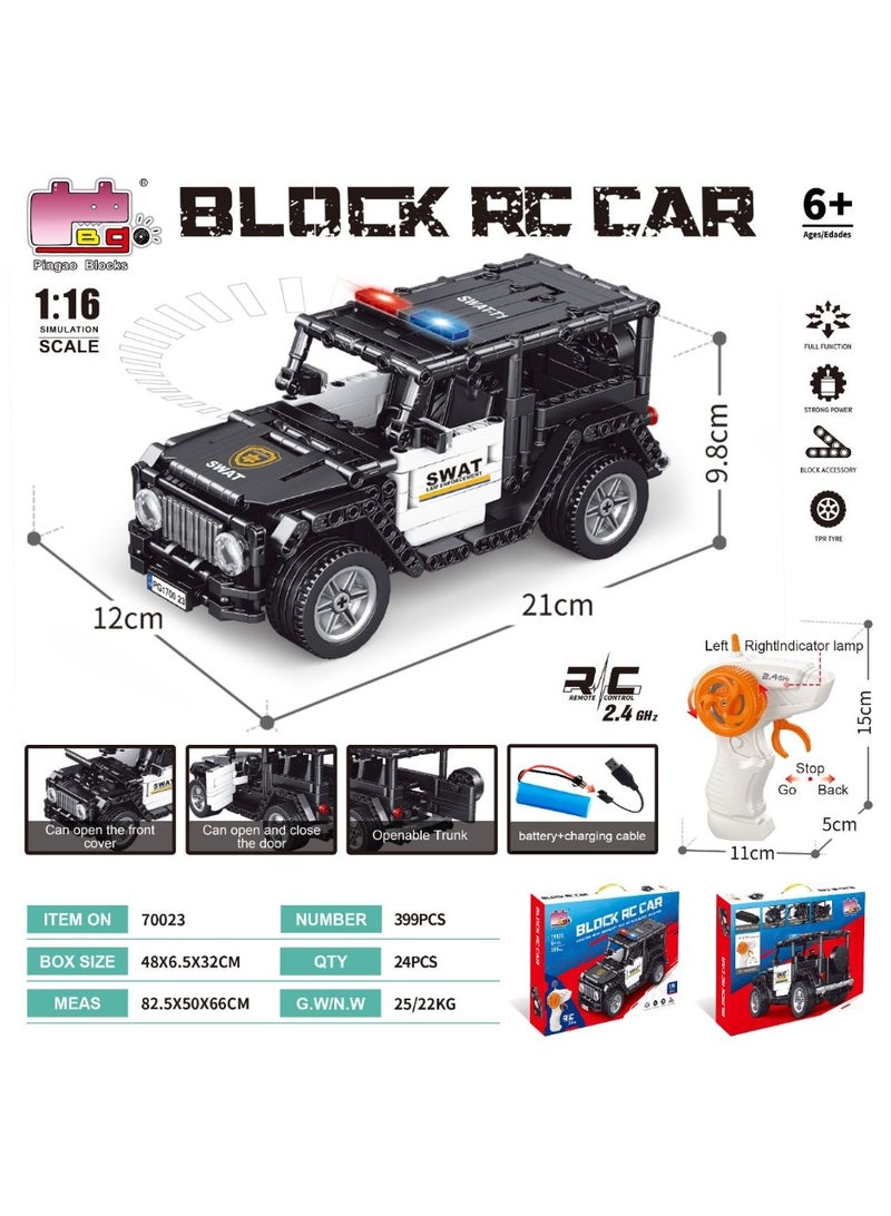 Building Blocks RC Car 1:16 Scale SWAT Police Vehicle Toy, 399 Pieces - Image 3