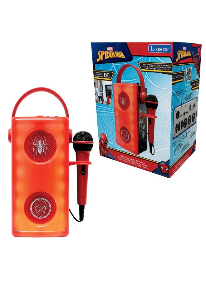Lexibook Spider-Man Luminous Bluetooth Speaker with Microphone BTP185SPZ, Wireless Kids Karaoke Speaker with Multicolor LED Light Effects, USB/SD Card/AUX Input, Rechargeable Battery Portable Music Speaker with Mic for Boys and Girls, Superhero Audio Party Speaker - Image 2