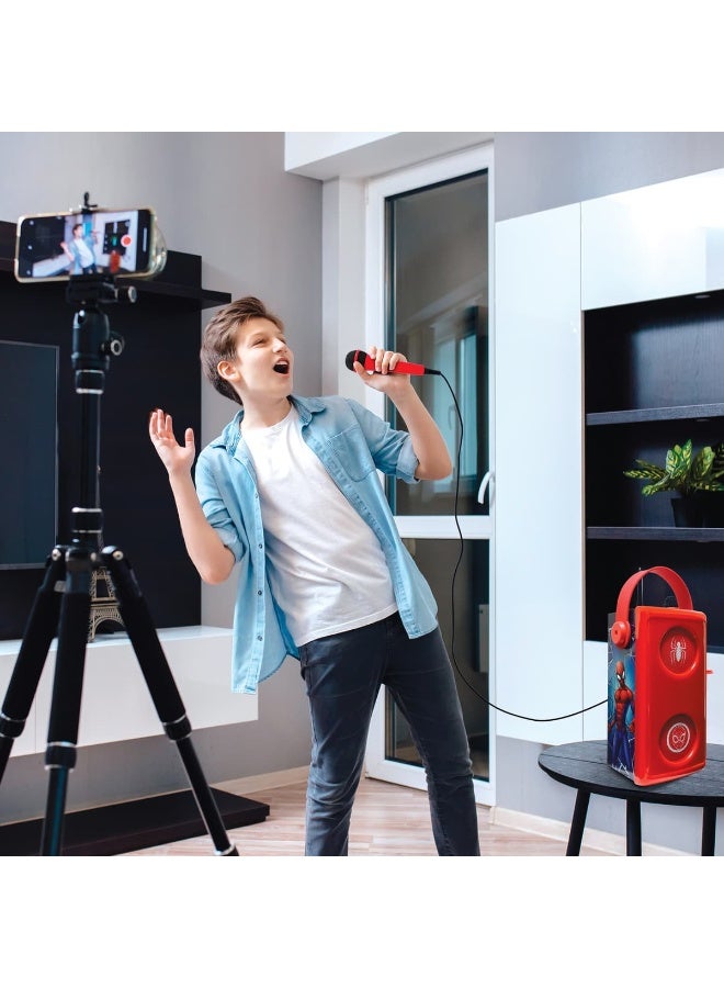Lexibook Spider-Man Luminous Bluetooth Speaker with Microphone BTP185SPZ, Wireless Kids Karaoke Speaker with Multicolor LED Light Effects, USB/SD Card/AUX Input, Rechargeable Battery Portable Music Speaker with Mic for Boys and Girls, Superhero Audio Party Speaker - Image 4