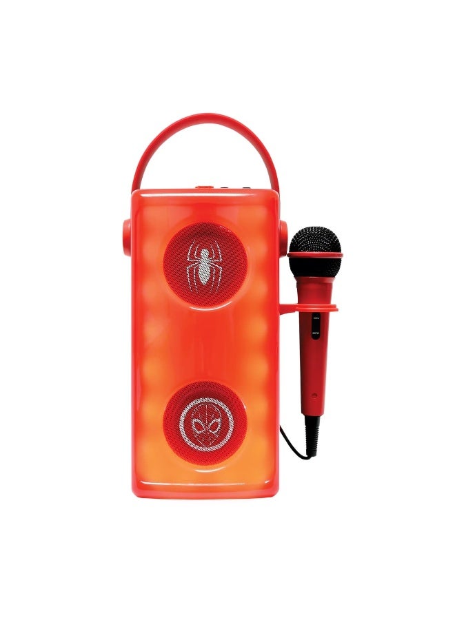 Lexibook Spider-Man Luminous Bluetooth Speaker with Microphone BTP185SPZ, Wireless Kids Karaoke Speaker with Multicolor LED Light Effects, USB/SD Card/AUX Input, Rechargeable Battery Portable Music Speaker with Mic for Boys and Girls, Superhero Audio Party Speaker - Image 1