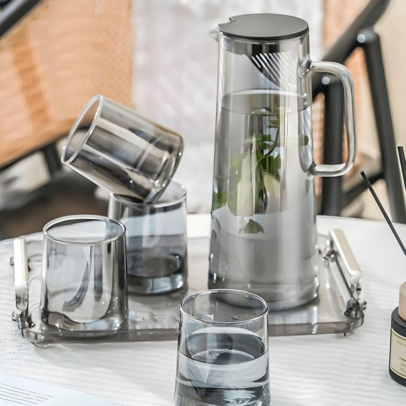 MIVANA Mivana Premium Black Water and Juice Glasses Set of 6 and Jug 1 Piece Transparent Glass and Jug Set for Dining TablePartyGift SetAll pourpse use Set of 1 7 Piece MT17  - Image 2