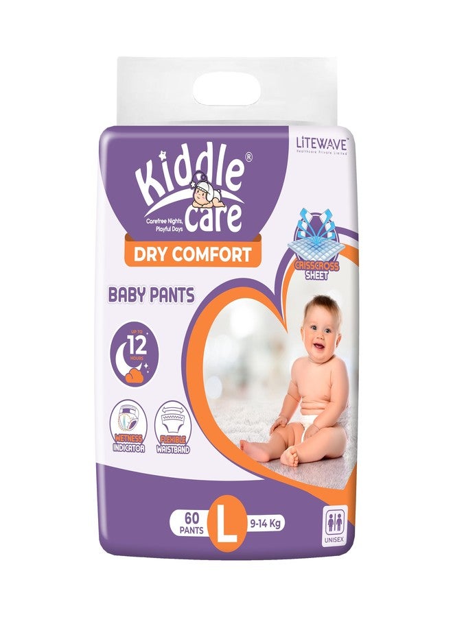 Kiddle Care Dry Comfort Baby Diaper Pants Advanced Soft Baby Pants Diaper | Large (L) | Pack of 1 | 60 Pieces | 9-14 Kg | Up to 12 Hours Protection, Prevents Leakage, Wetness Indicator - Image 1