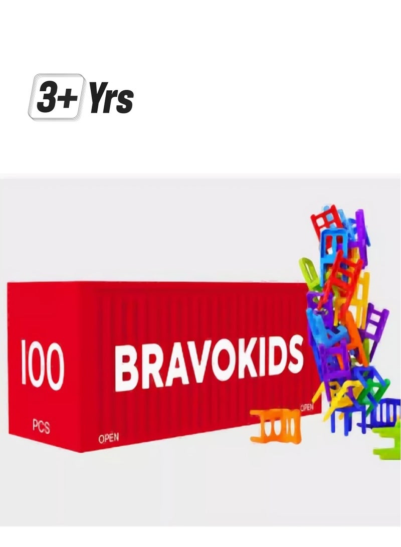 Balancing Toys Game 100 Pieces Stacking Chairs Game with Red Container, Mini Stacking Chairs Balance Game Family Board Balancing Toys for Kids & Adults. - Image 1