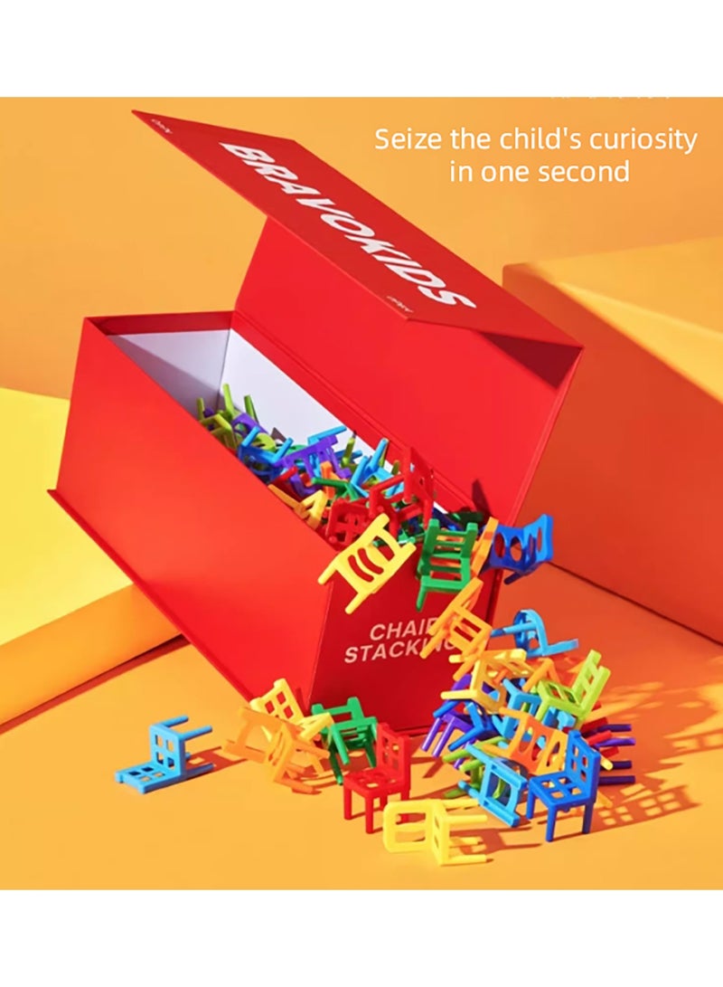 Balancing Toys Game 100 Pieces Stacking Chairs Game with Red Container, Mini Stacking Chairs Balance Game Family Board Balancing Toys for Kids & Adults. - Image 3