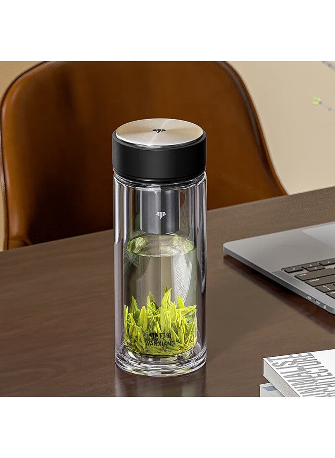 Wanxiang Double-layer Heat-resistant Glass Cup 370ml With Filter Mesh, Business Office Water Bottle V273r Graphite Black Portable Car Mug Tea Cup
