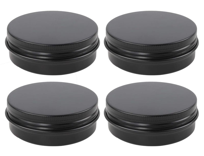 STORE 2508 4 Pcs Small Tin Cans, Round Tin Box Containers with Screw Lid, Empty Metal Travel Container Tin Jars for Make Up, Candles, Medicines, Jewellery 8.3x2.8 Cm (Black) - Image 1