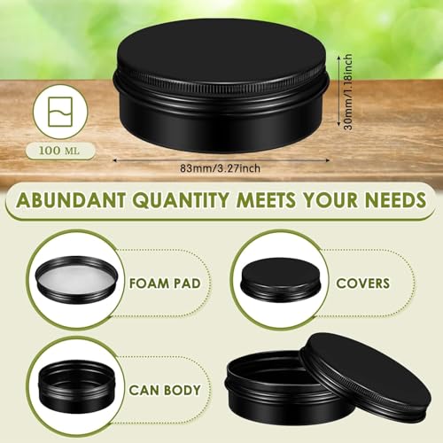 STORE 2508 4 Pcs Small Tin Cans, Round Tin Box Containers with Screw Lid, Empty Metal Travel Container Tin Jars for Make Up, Candles, Medicines, Jewellery 8.3x2.8 Cm (Black) - Image 4